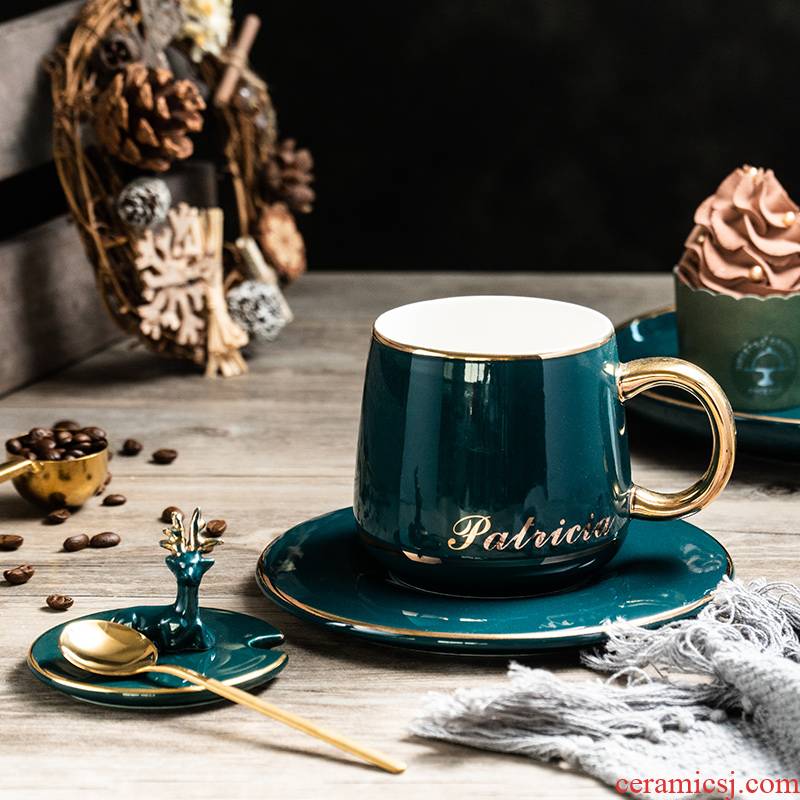 European trend of malachite green, ins ceramic coffee cup with a cup of coffee cup couples milk deer spoon gift box cover plate