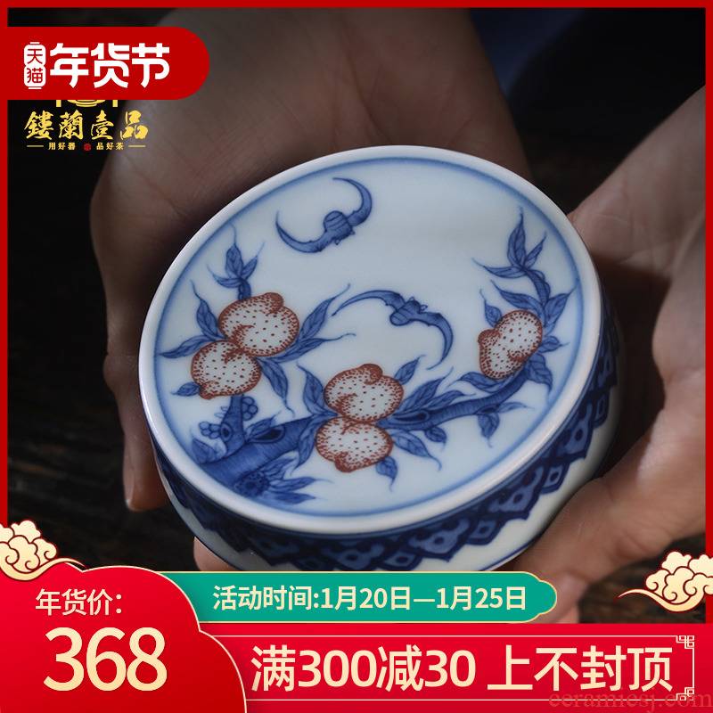 Jingdezhen ceramic blue and white youligong extended longevity peaches cover all hand - made maintain buy small cup mat cup tureen