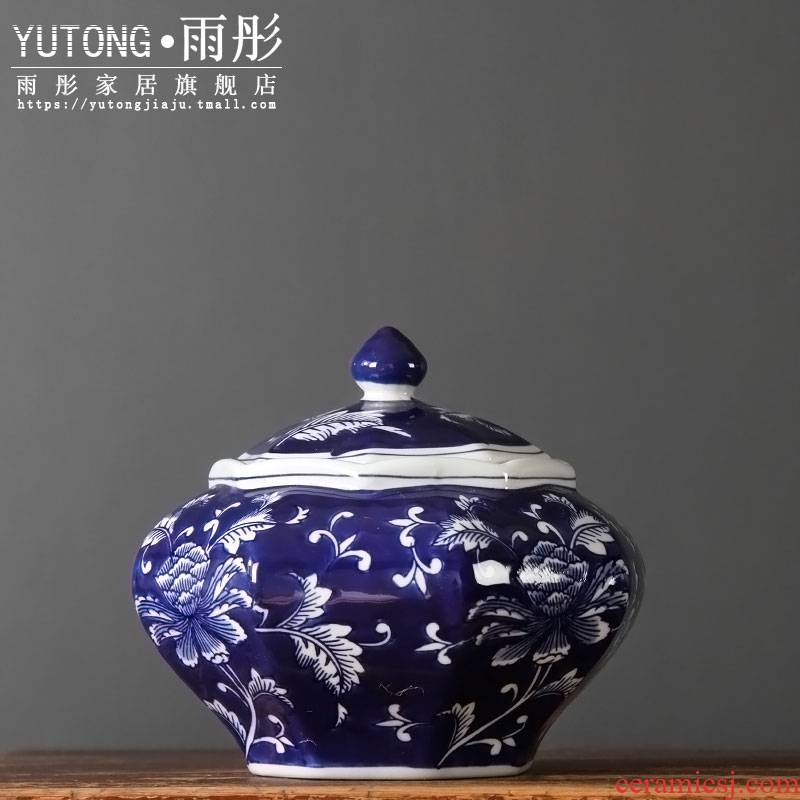 Jingdezhen blue and white porcelain furnishing articles sitting room porch desk anise blue snacks storage tank caddy fixings decoration