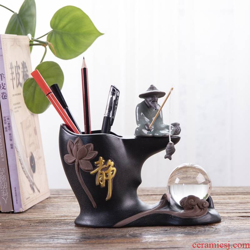 Ceramic brush pot creative fashion a lovely student office desktop multi - function receive retro move contracted furnishing articles