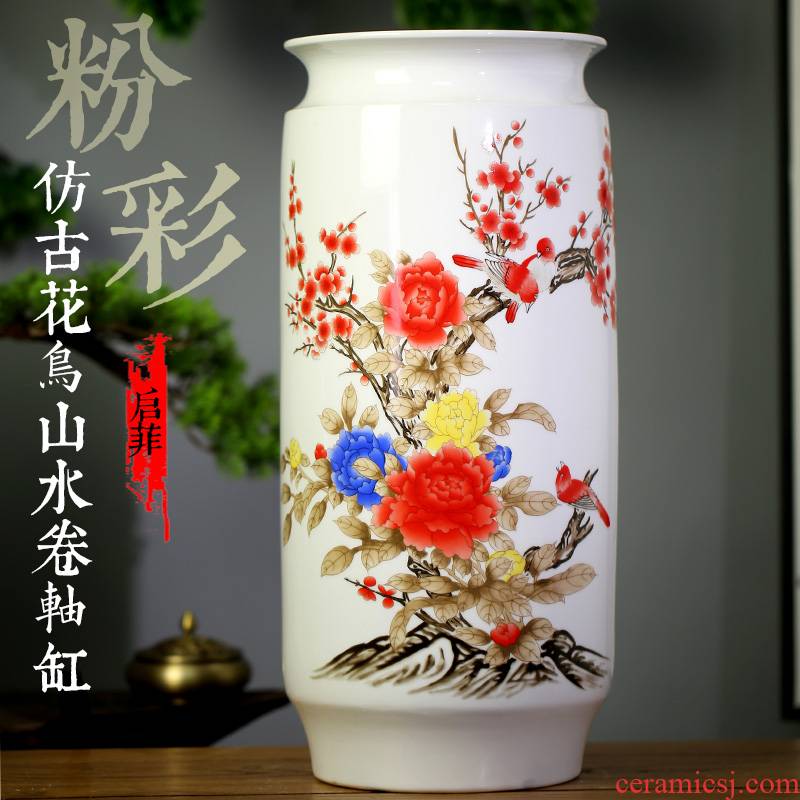 Jingdezhen ceramic quiver sitting room decoration vase furnishing articles study calligraphy and painting scroll painting of flowers and landscape painting to receive the goods