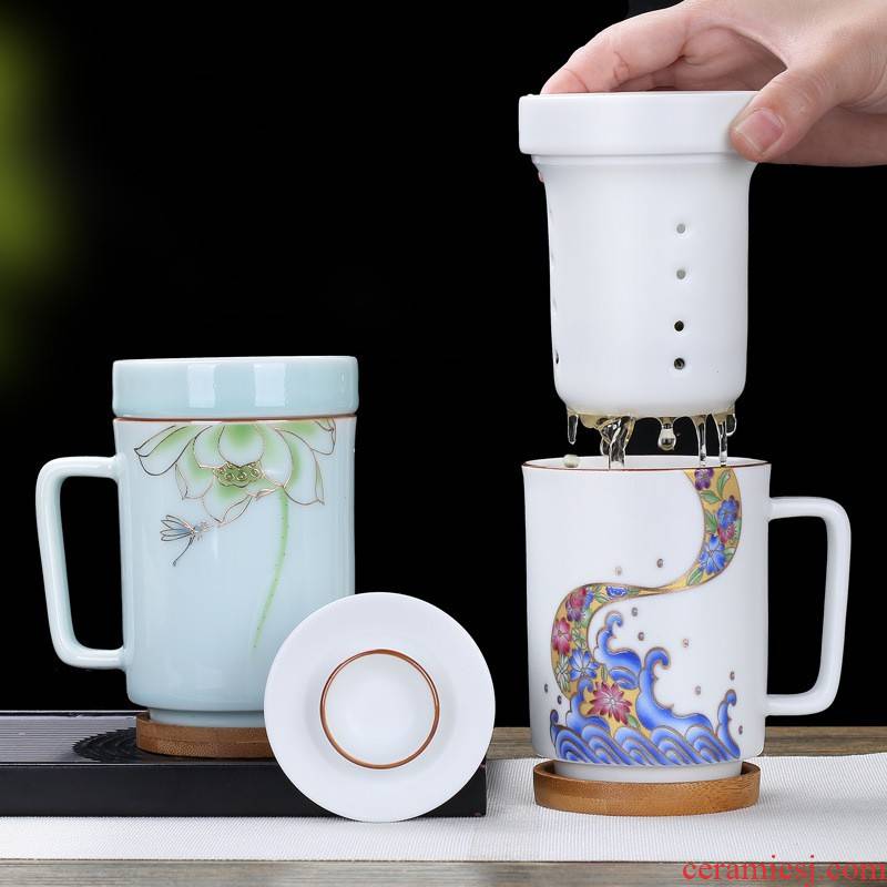 Ms hui shi ceramic mugs male office separation of tea cup contracted belt filter coffee cup of green tea cup