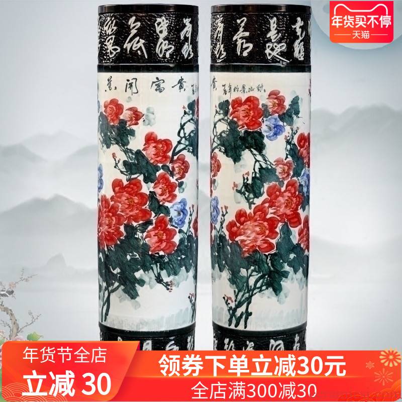 Hand - made color peony blooming flowers sitting room of large vases carved porcelain of jingdezhen ceramics quiver