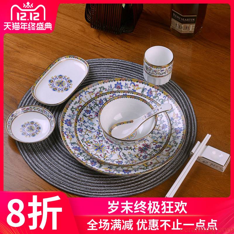 Jingdezhen ceramics bowl plates spoon set tableware portfolio Chinese upscale hotel club table tableware custom