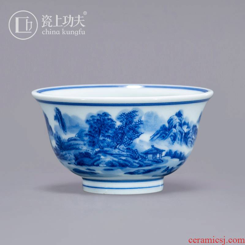 Jingdezhen imitation Ming yongle blue and white hand of master cup pure manual hand - made kung fu tea sample tea cup single CPU