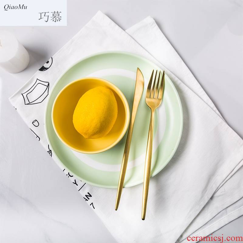Qiam qiao mu eat bowl Korean lovely simple color matching new ceramic bowl bowl rice bowls fashion tableware