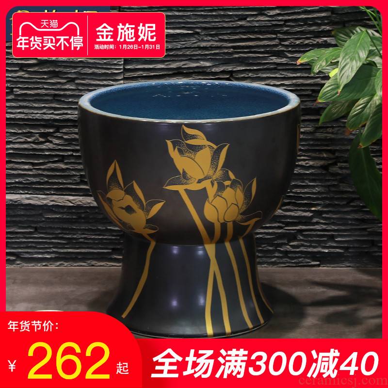 Gold cellnique Chinese wind lotus washing trough pool mop mop pool balcony ceramic toilet basin floor type household