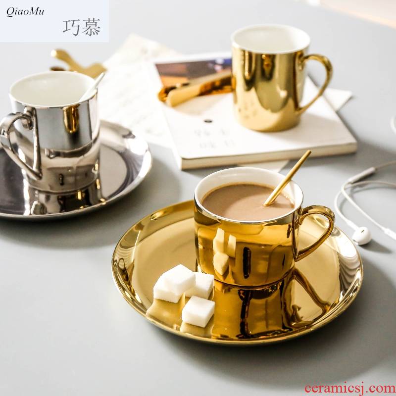 Qiao mu contracted Nordic gold silver ceramic disc flat dessert plate beefsteak keller of coffee cups and saucers
