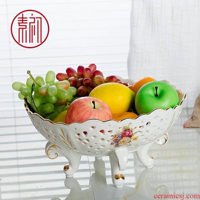 Jingdezhen tea table circular contracted fruit bowl European - style home - a large living room ceramic fruit bowl gift boxes