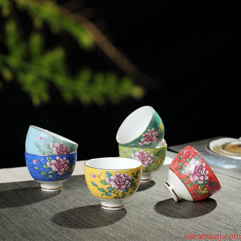 Jingdezhen ceramic tea set pastel manual pick flowers craft glass ceramic cups sample tea cup 6 suits for move