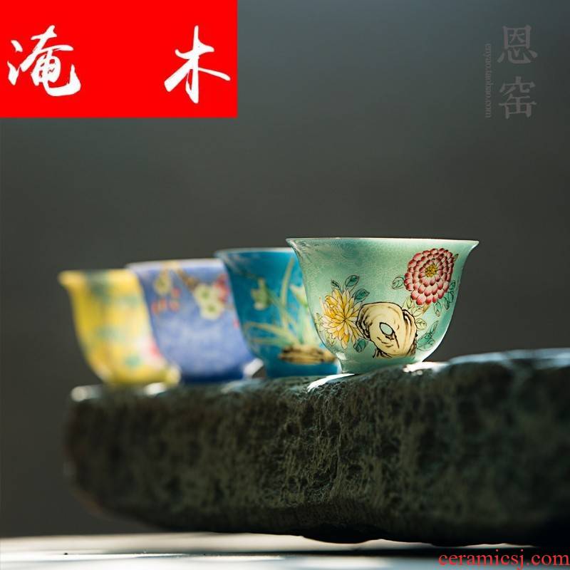 Submerged wood grilled jingdezhen pastel flowers sample tea cup up with pure manual hand - made ceramic tea bowl kung fu tea set