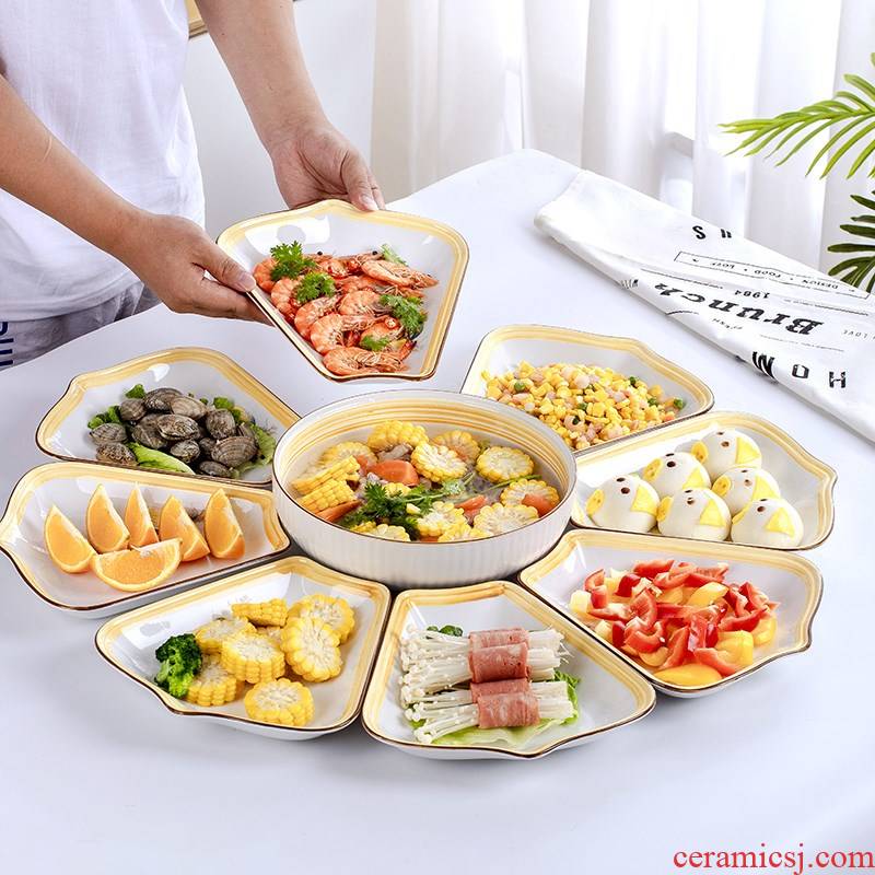 JingXiong web celebrity suit reunion platter tableware portfolio round ceramic dish dish plate creative household dish dishes