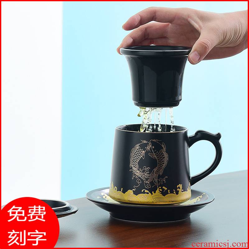 Glass ceramic Chinese wind high - grade Glass cup men 's boss office separation cup with handle tea tea cup