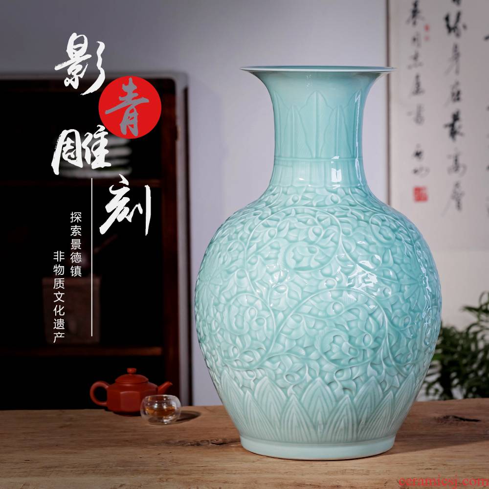 Jingdezhen ceramics ground shadow carving qdu vase Chinese style living room TV ark, furnishing articles home decoration