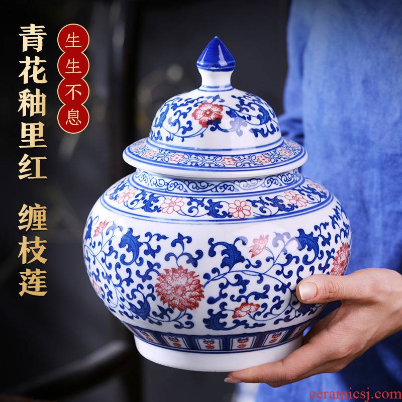 Jingdezhen blue and white snack jars with cover sealing ceramic tea pot home wake the receive small tea tea box of storage tank