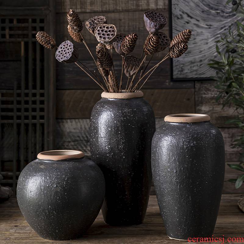 New Chinese style flower arranging dried flower ceramic floret bottle zen furnishing articles sitting room porch desk teahouse adornment clay coarse pottery