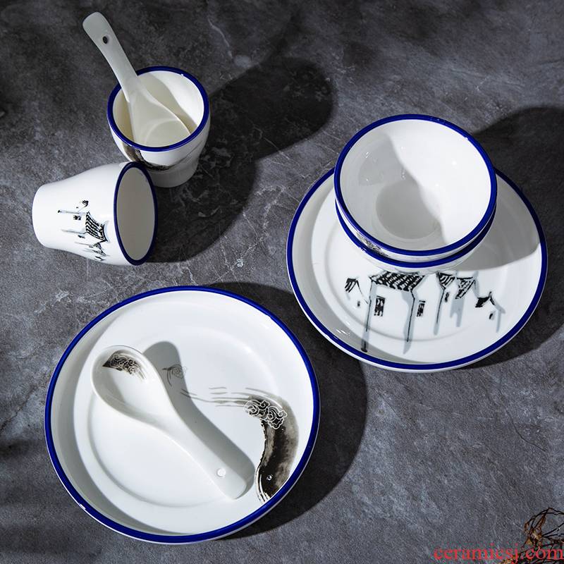 Hotel new Chinese style theme ceramic high - end table 4 times characteristics tableware suit custom lettering