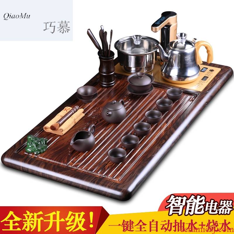 Qiao mu violet arenaceous kung fu tea tea set home ceramic teapot teacup electric magnetic furnace solid wood tea tray