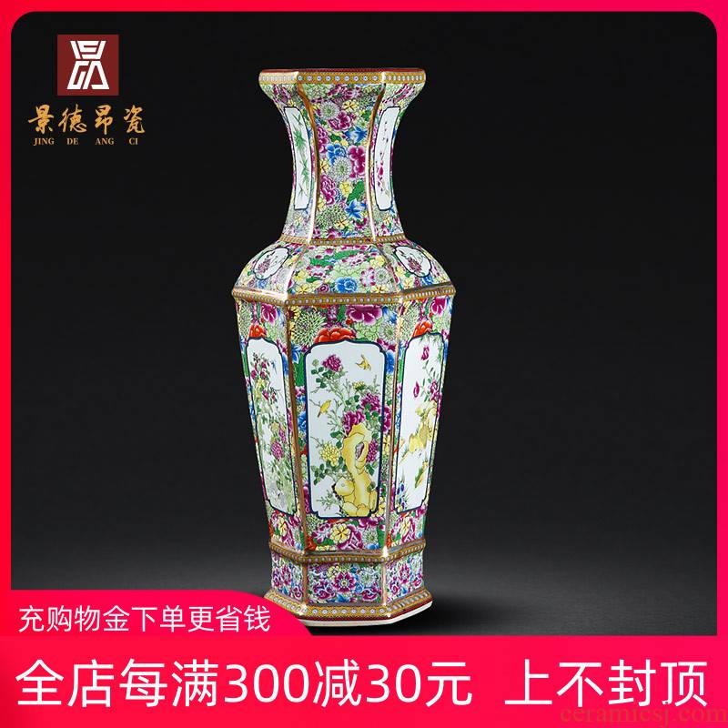 Leon antique porcelain jingdezhen ceramics vase qianlong colored enamel vase furnishing articles sitting room of Chinese style household arranging flowers