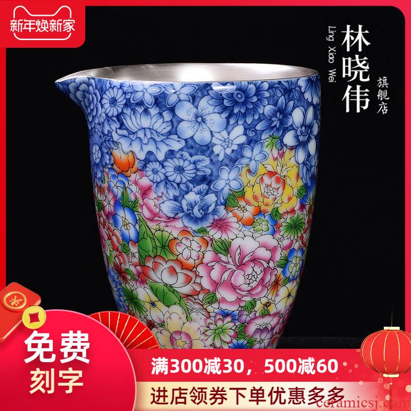 Jingdezhen silver colored enamel coppering. As large ceramic fair keller of tea sea silver and a cup of tea is kung fu tea accessories