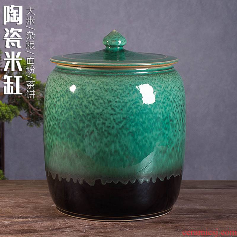 Jingdezhen ceramic barrel with cover home 20 jins 30 to rice box flour barrels of retro insect - resistant seal storage tank