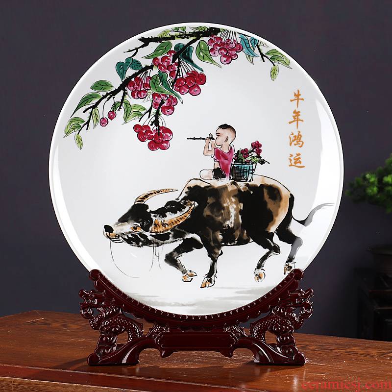The New Chinese year of the ox sat dish ceramics furnishing articles rich ancient frame home decoration wine the opened a housewarming gift