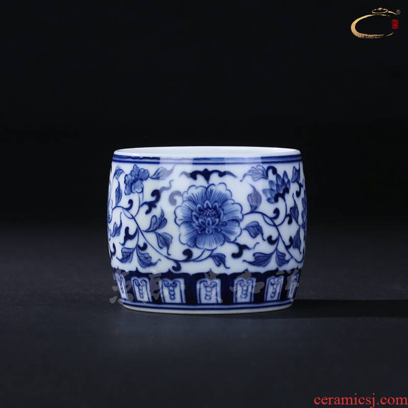 Jingdezhen and cheung kung fu tea set blue tie up branch flowers cup single cup pure manual master cup sample tea cup