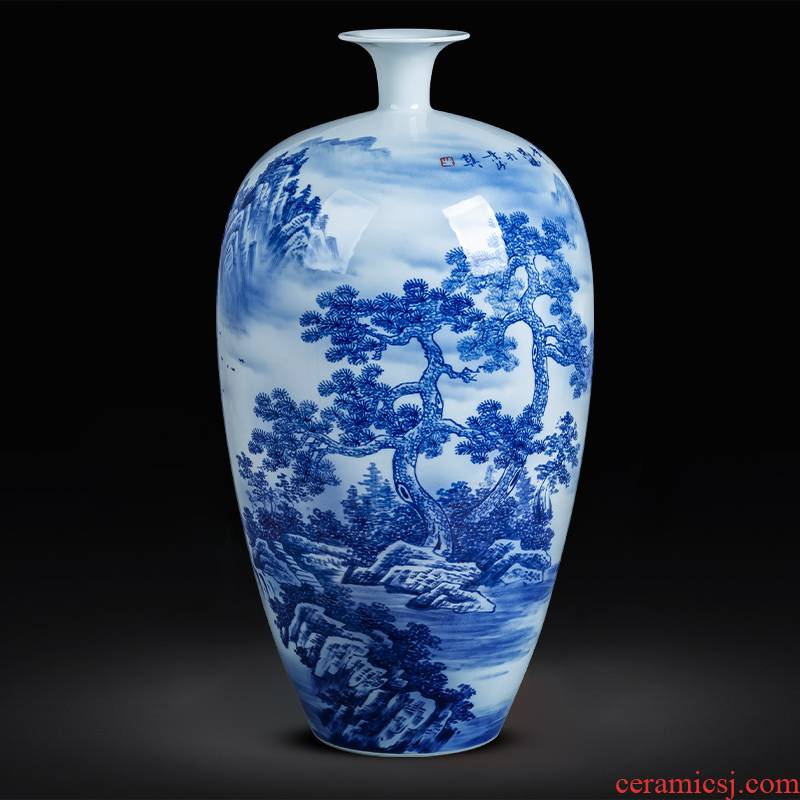 Jingdezhen ceramics hand - made landscape painting bottle of blue and white porcelain vase large living room a study Chinese style decorates the furnishing articles