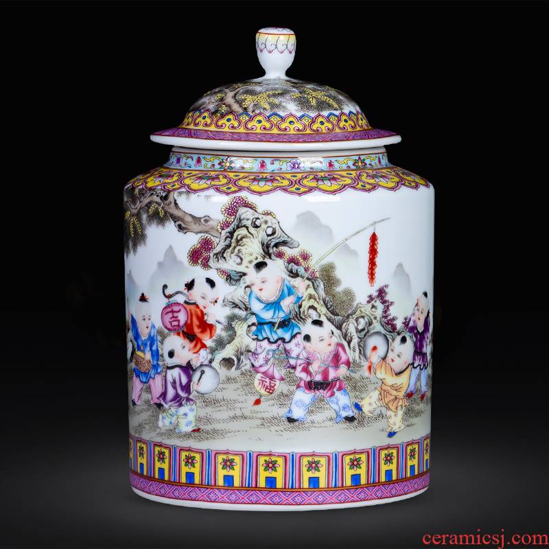 Jingdezhen ceramic powder enamel half jins to small caddy fixings loose tea storage tanks to live in a sealed container jar