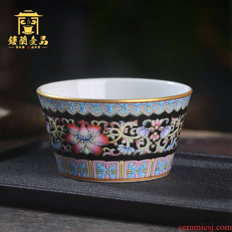 Jingdezhen ceramic hand - made all black enamel bound branch flowers personal master cup single cup tea cup kung fu tea set