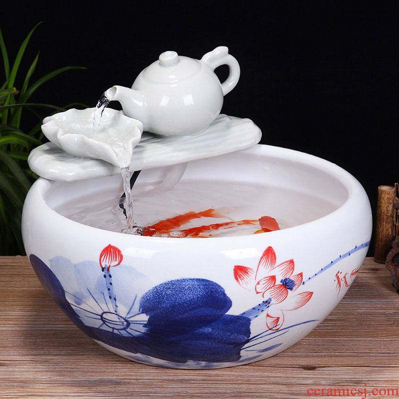 Jingdezhen ceramic aquarium desktop fountain water tank 2 small gold sitting room aquarium fish bowl