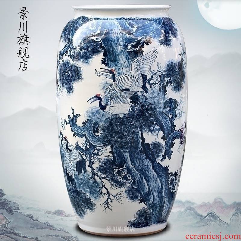 Hand made pine crane live painting cylinder jingdezhen ceramics home sitting room place the study calligraphy and painting scroll to receive goods