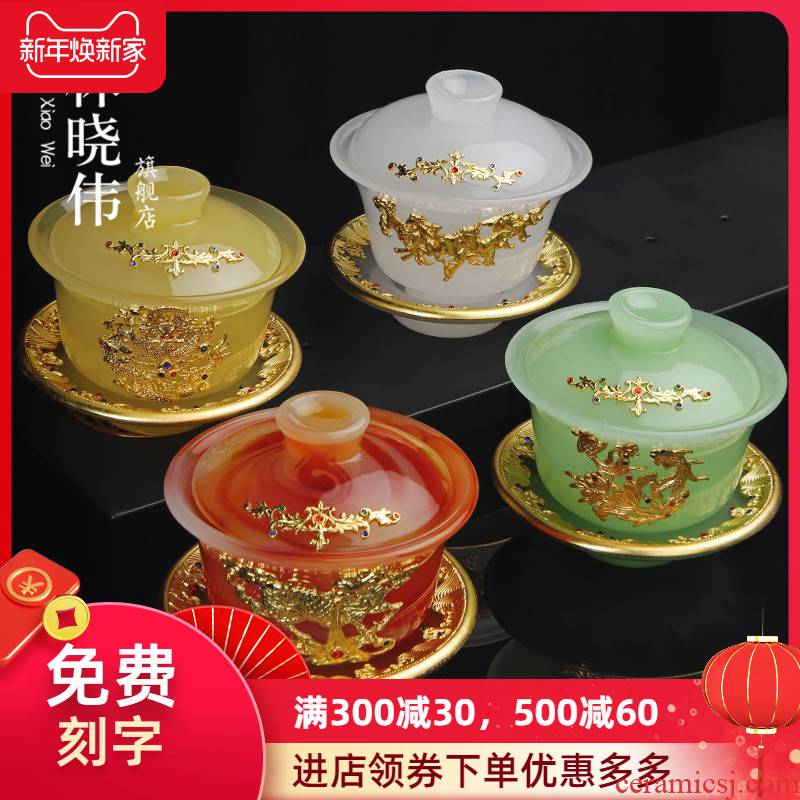 Silver agate jade porcelain tureen three to make tea cup bowl large anti hot jade colored glaze an inset jades individual