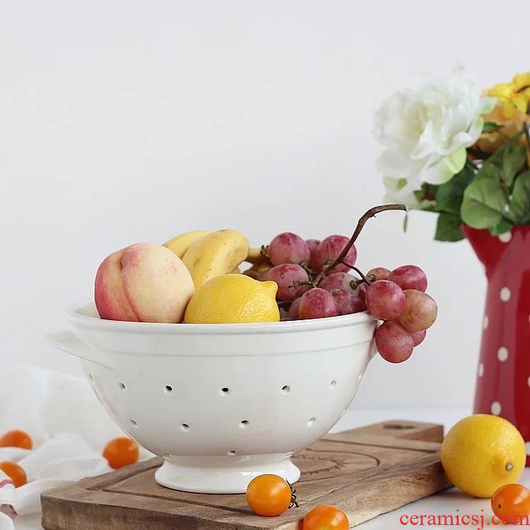 Export the Nordic contracted Japanese ceramic disc filter plate ear drop high hollow out fruit bowl fruit basket 1.3 KG