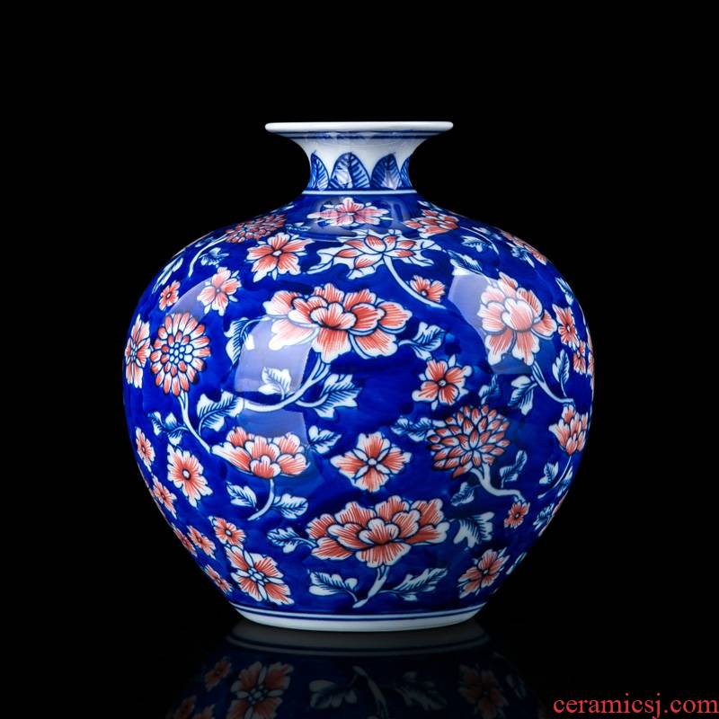 Jingdezhen blue and white youligong furnishing articles hand - made ceramic vase vases, flower arrangement of Chinese style living room decorations pomegranate bottles