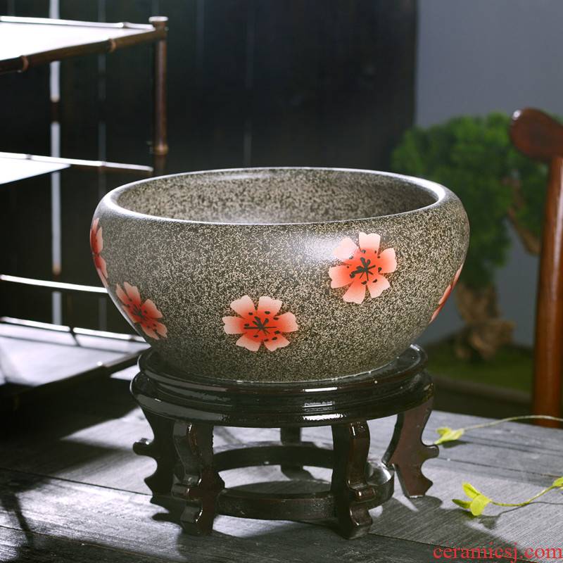 Special ceramic bowl lotus basin cylinder water lily lotus basin water aquarium balcony grass cooper hydroponic heavy leaf of lotus