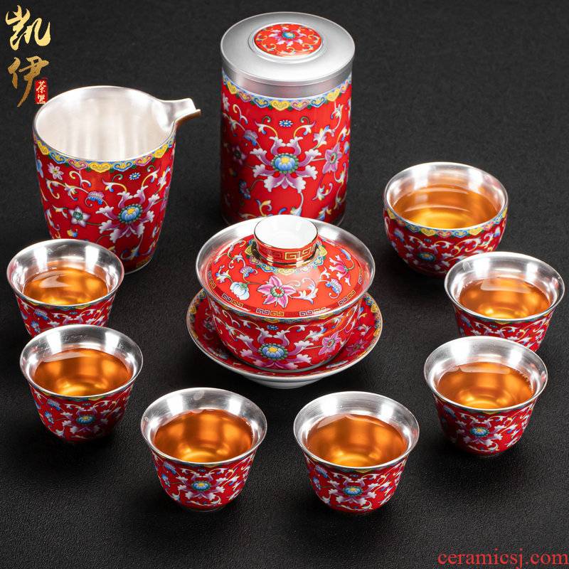 Classical red enamel coppering. As silver cup tea set jingdezhen ceramic kung fu tea tea silver tureen silver cup