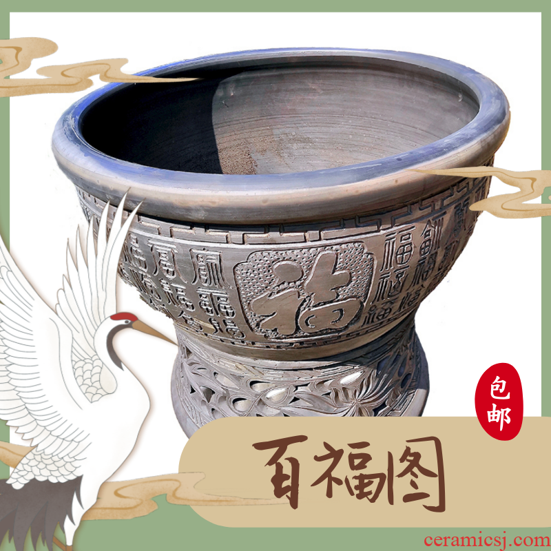 The New courtyard wind bucket of fish bowl of black mud fish large earthenware lotus lotus cylinder Chinese style household