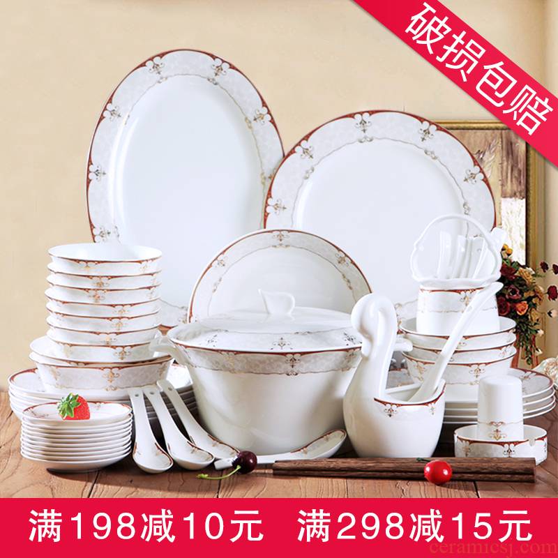 Jingdezhen porcelain tableware household ceramics dinner dishes suit 28/56 skull Korean set bowl chopsticks combination