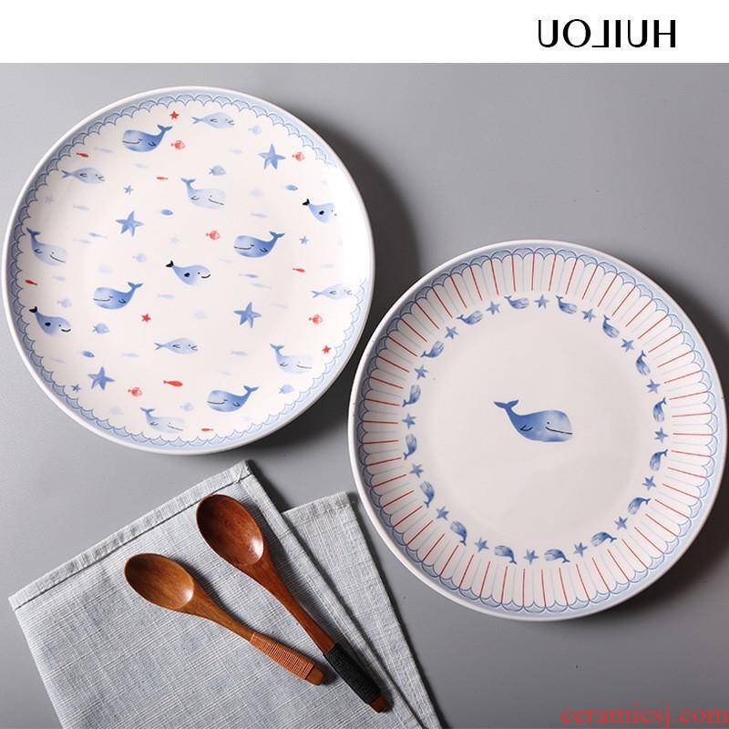 The kitchen creative round ceramic cartoon plate compote household food dish dish plates manufacturers for breakfast