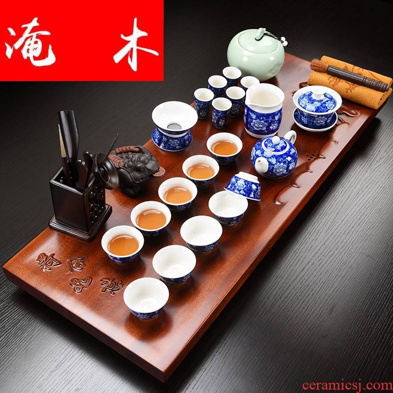 Submerged wood hua limu tea tray of household solid wood tea tray tea set ceramic kung fu tea sets tea service of a complete set of living room