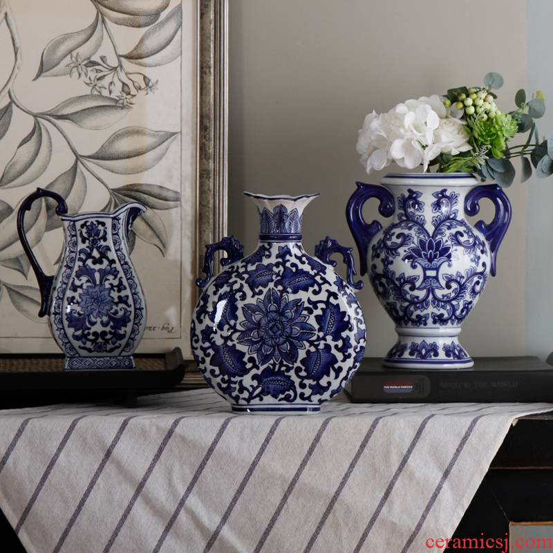 Jingdezhen ceramics vase large blue and white porcelain of the sitting room of Chinese style household TV ark, furnishing articles ceramic vases