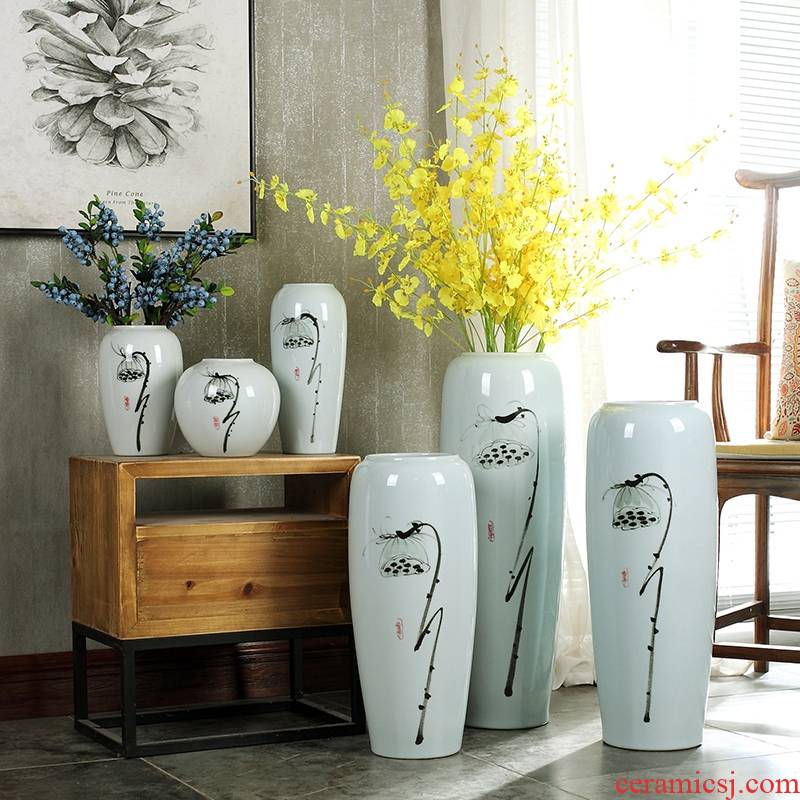 Contracted and I ceramic creative Chinese lotus dried flowers large vase zen living room home decoration flower arranging furnishing articles