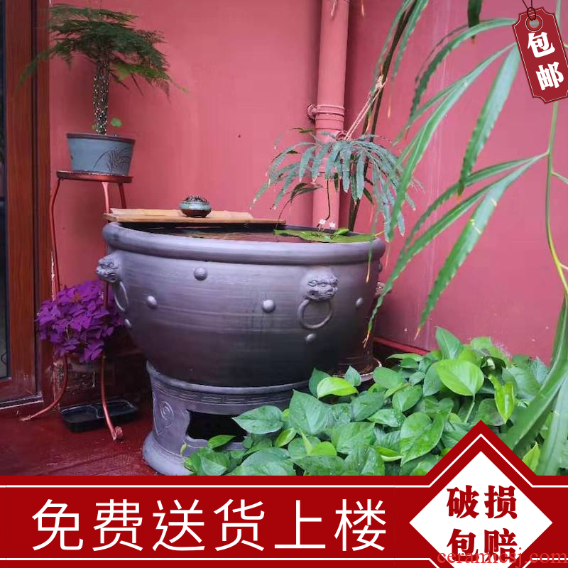 Aquarium Chinese landing clay made of baked clay domestic large breathable goldfish lotus wind water tanks