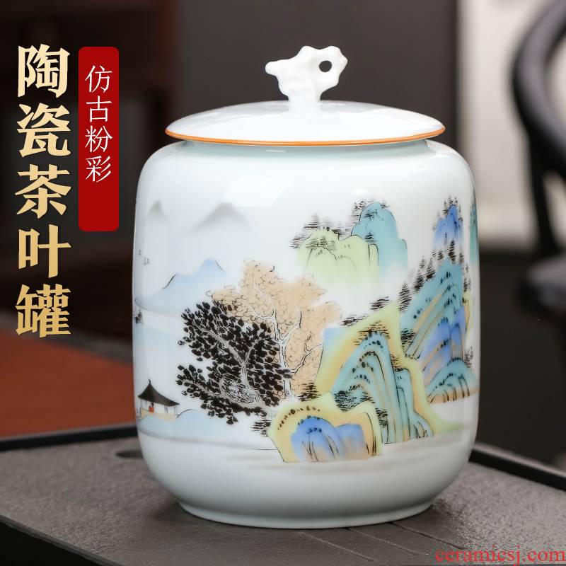 Jingdezhen ceramics caddy fixings to restore ancient ways small household household pu 'er tea urn loose tea snacks sealed storage tank