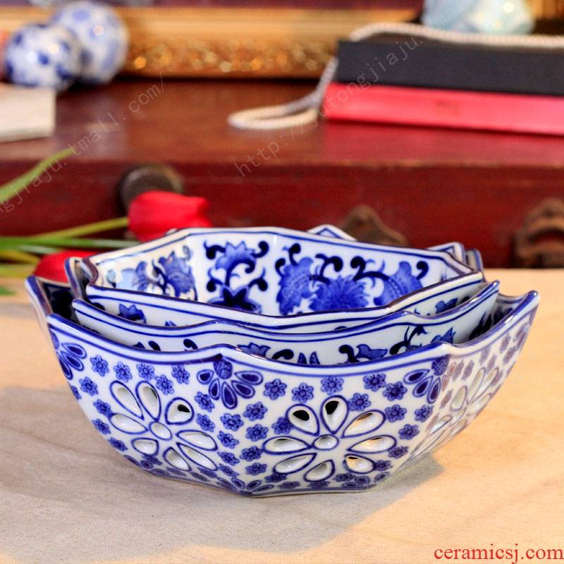 Jingdezhen ceramic fruit bowl sitting room place compote family pack medium ceramic fruit bowl/snack plate