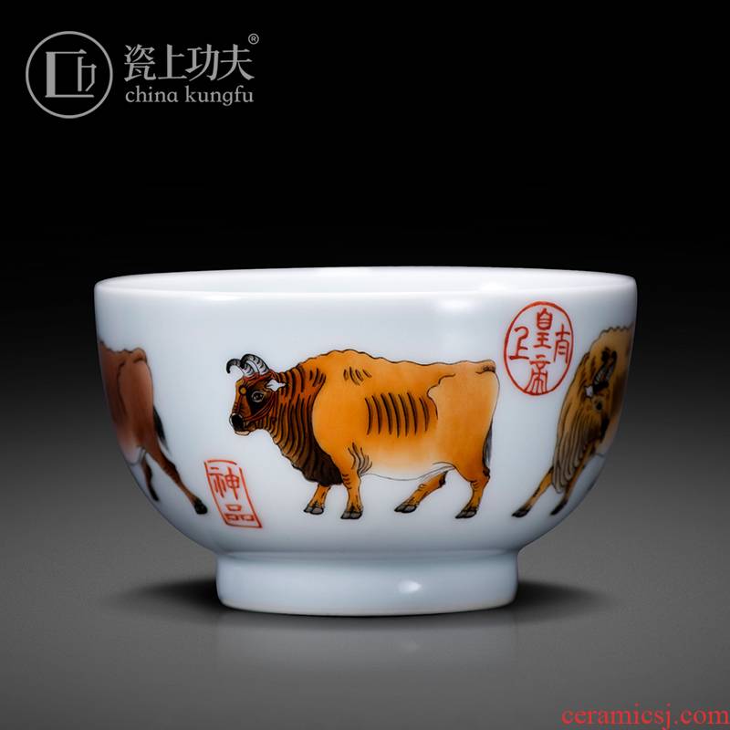 Jingdezhen pure hand - made color ink five NiuTu master cup single cup sample tea cup kung fu tea cup bowl by hand