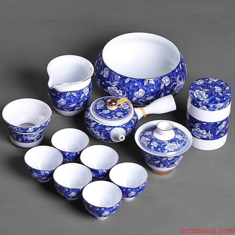Chinese tea is the teapot teacup 6 pack household kunfu tea to wash the tea service of a complete set of blue and white porcelain gift box