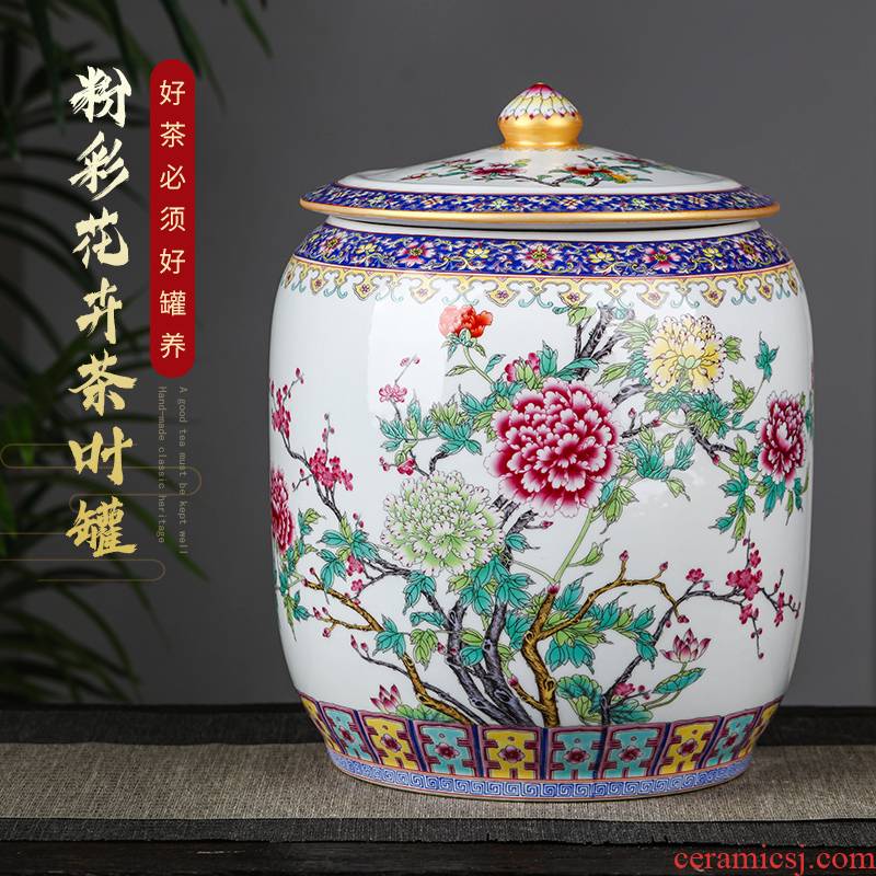 Jingdezhen ceramics large furnishing articles puer tea caddy fixings seal pot high - capacity 8 cake tea cake canned act the role ofing is tasted