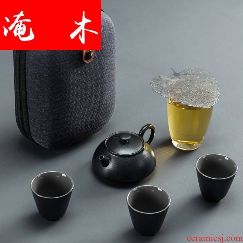 Submerged wood celadon crack a pot of three ceramic portable travel kung fu tea set vehicle contracted glass teapot tea